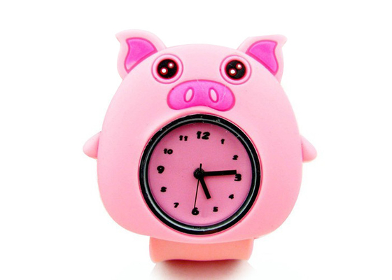 Logolu Kız Lovely Pink Pig Silikon tokat bilezik Bilek Saatler Özelleştirilmiş